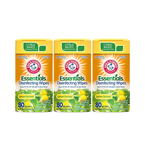 Arm & Hammer Essentials Disinfecting Wipes, Lemon Orchard Scent, 3 Pack