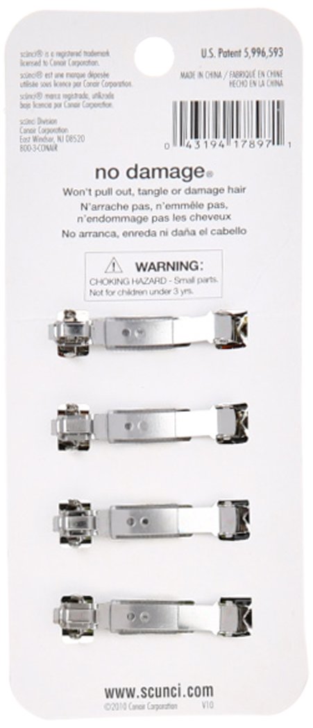 Scunci No-slip Grip Auto Clasp Barrettes, 4 Count : Hair Barrettes : Beauty