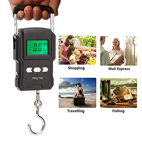 YYGJ Portable Electronic Hook Scale Digital Hanging Bag Luggage Weight Scale Fishing Scale with Measuring Tape 165Lb Black