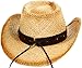 Simplicity Western Cowboy Straw Hat Leather Band Turquoise Jewel, Beige Bull