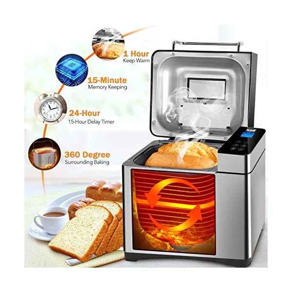 KBS Pro Stainless Steel Bread Machine, 2LB 17in1 Programmable XL