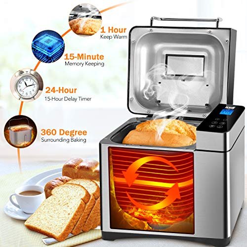 KBS Pro Stainless Steel Bread Machine, 2LB 17in1 Programmable XL