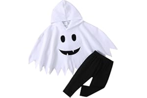 Noubeau Toddler Baby Boys Girls Halloween Costume Ghost Cloak Hooded Top Black Pants Boo Spooky Ghost Costume Cosplay Clothes