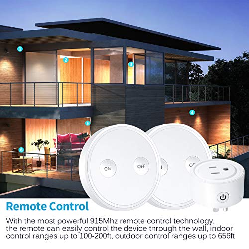 LoraTap Mini Remote Control Outlet Plug Adapter with Remote, 656ft Range Wireless Light Switch for Household Appliances, No Hub Required, 10A/1100W, White, 5 Years Warranty (2 Remotes + 1 Outlet)