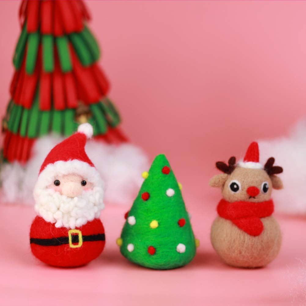 Feltsky Needle Felting Kit for Beginners - Santa Claus, Christmas Tree, Reindeer Felting Kit - Wrap Box with Enough Materials and Tools