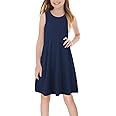 GORLYA Girl's Summer Casual Loose Tank Swing Midi Cute Shift Dress with Pockets for 4-14T Kids