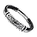 MOWOM Silver Tone Black Stainless Steel Genuine Leather Bracelet Bangle Cuff