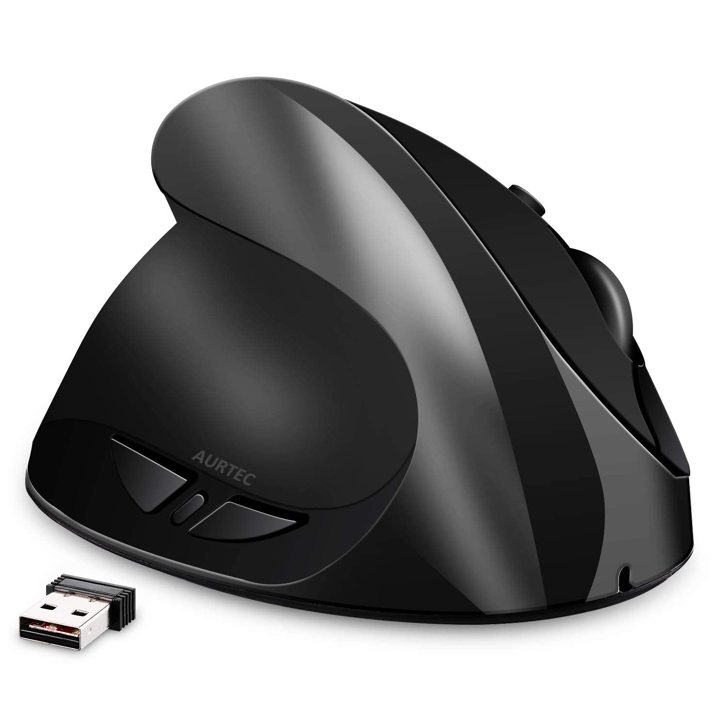 AURTEC Left Handed Mouse, Rechargeable 2.4G Wireless Ergonomic Vertical Mice with USB Receiver, 6 Buttons and 3 Adjustable DPI 800/1200/1600 for Left Hand, Black