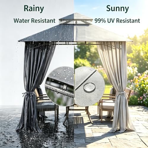 JUNKAI 8x8 Patio Gazebo with Double Roof, Mosquito Netting, Waterproof & UV Protection Outdoor Canopy Tent image 13