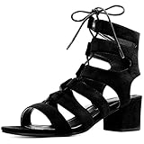 Allegra K Women Open Toe Cutout Chunky Heel Lace-Up Sandals