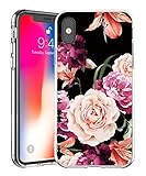 iPhone Xs MAX Case,IN4U Hard Back Flower Design Raised Edge Transparent Anti-Shock TPU Bumper Cover for iPhone Xs MAX 6.5 INCH Case (Peony Floral)