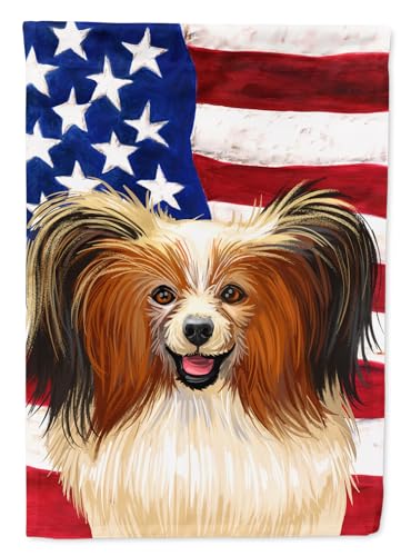 Caroline's Treasures CK6642GF Phalene Dog American Flag Garden Flag Mailbox Fla…