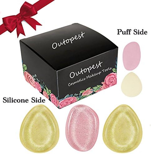 Beauty Makeup Sponge Blender, 3 PCS Double Side Silicone Sponge &amp; Powder Puff Combine Beauty Makeup Blender Sponge - Flawless for Liquid,Cream and Powder Application Cosmetics Tool