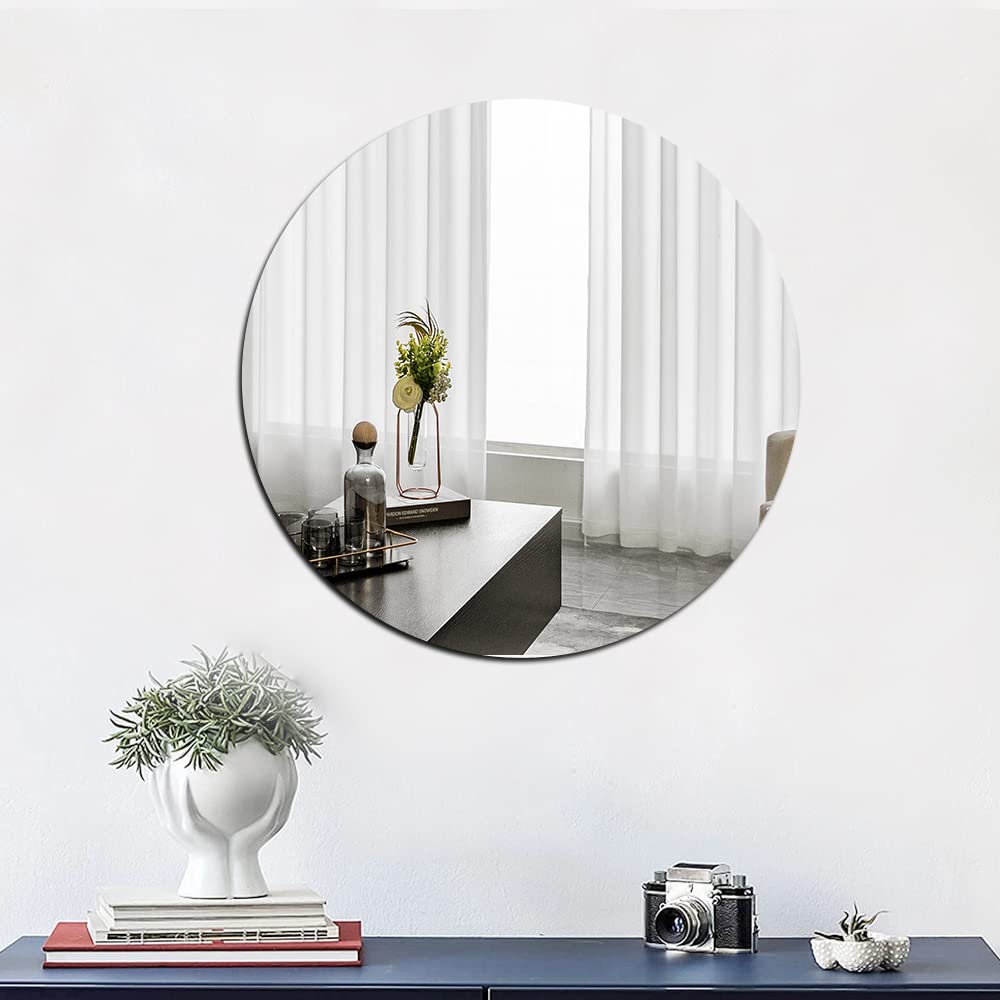 MCLEULLA 15.7" Wall Mirror Acrylic Plexiglass Bathroom Round Circle Mirror for Wall Farmhouse Wall-Mounted Large Mirrors for Make Up Vanity Wall Mounted Mirror Living Room Entryway Bedroom Decor
