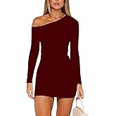 ForeFair Women's Off The Shoulder Long Sleeve Mini Dresses Double Lined Ruched Bodycon Club Party Going Out Outfits
