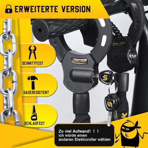 AMZLOCK E Scooter Lock, 8mm Thick Chain Lock for E Scooter, Handcuff Lock with Bag for Scooter, Bike, Motorcycle