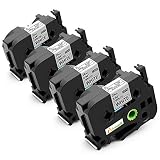 4 Pack 24mm Black on White Label Tape Equivalent to Brother P-Touch TZe-251 TZe 251 0.94 Inch Laminated White Tape for Label Maker PTD600 PTD600VP PTE500 PTE550W PTP750W PTD800W PTP700