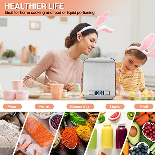 Digital Kitchen Scales with LCD Display and Tare Function, Precise 1 g Measurement for Baking and Cooking, Silver, Mechanical Kitchen Scales