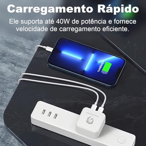 H'MASTON Carregador Tipo C Fonte 40W com Dupla Usb C Rápido Carregamento Simultaneo Compatível com iPhone iPad Samsung