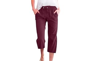 APIVOE Capri Pants for Women Casual Summer Linen Pants Elastic Waist Drawstring Cropped Pants Wide Leg Plus Size Capris 2024