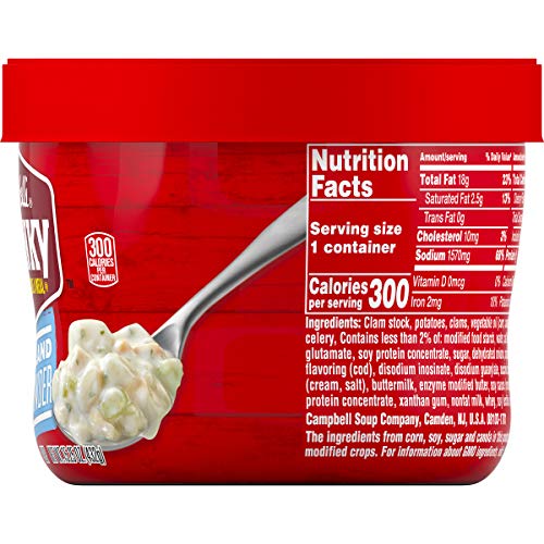 Campbell's Chunky New England Clam Chowder Soup Microwavable Bowl, 15.25 oz. (Pack of 8)