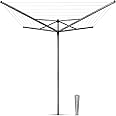 Brabantia Topspinner Outdoor 4 Arm Spinning Clothesline (131 ft/Ø 1.8") Rotating, Folding Clothes Drying Rack + Ground Spike (Gray)