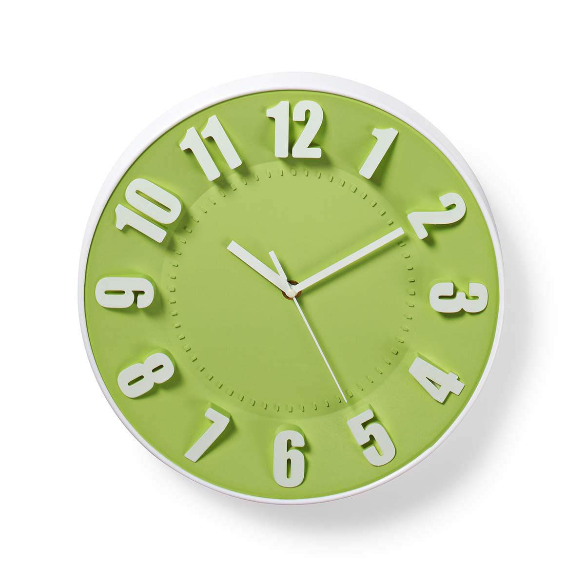 Nedis Large Wall Clock for Livingroom, Kitchen or Bedroom, Green Plastic 30cm Diameter 3D Analogue Wall Clock