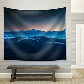 Nature Landscape Under Starry Sky - Fabric Wall Tapestry Home Decor - 51x60 inches