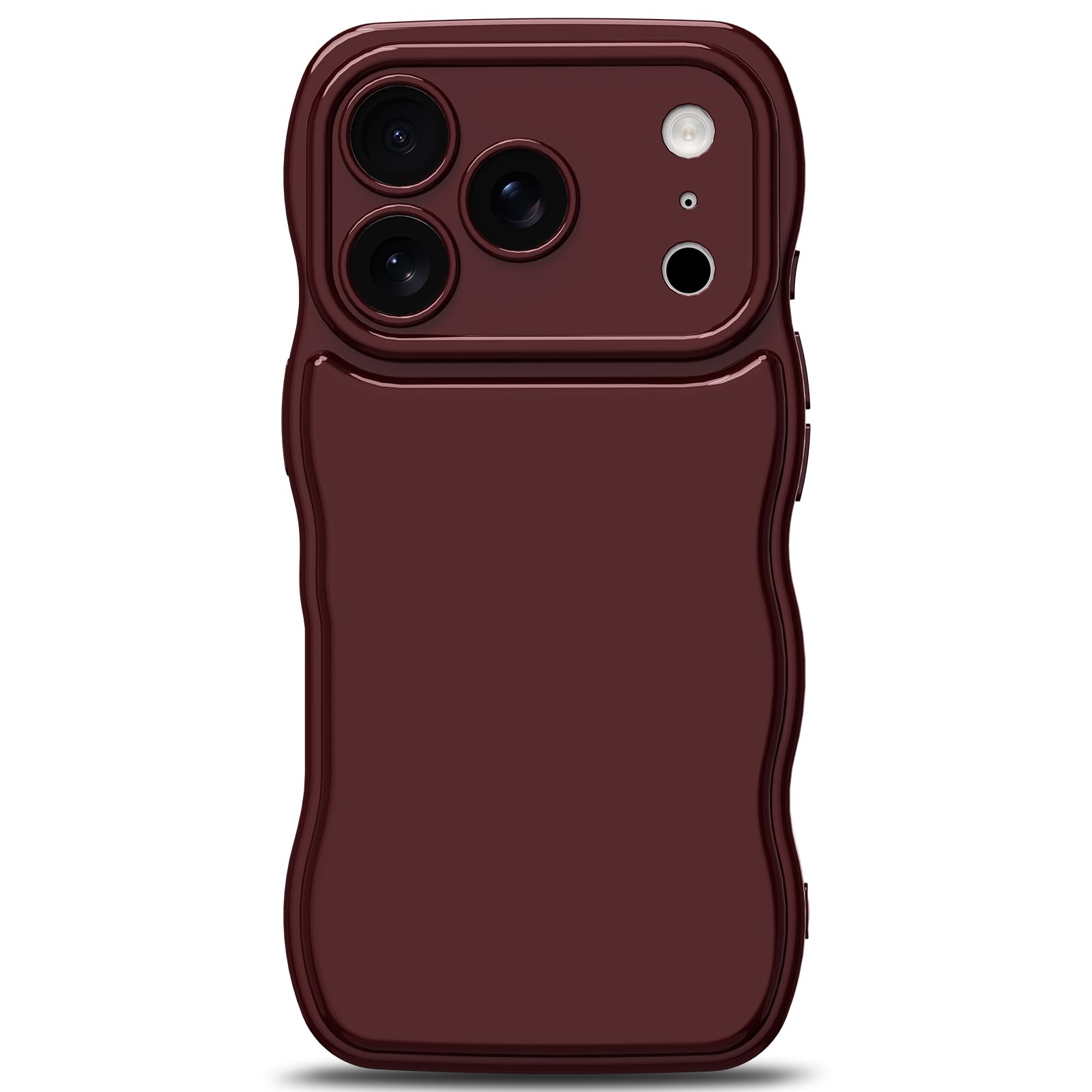 Photo 1 of Anuck for iPhone 17 Pro Case Wave, Curly Frame Design for Women Girls, Cute Wavy Solid Color Aesthetic Phone Case Soft Flexible TPU Shockproof Full-Body Protective Cover 6.3" - Wine Red