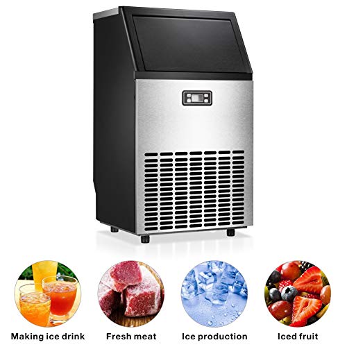 AGLUCKY Commercial Ice Maker, High Efficiency Large Ice Maker, Independent Cabinet,28.8lbs Ice Storage,100lb of Ice per 24 hours with Ice Shovel - Thumbnail 5