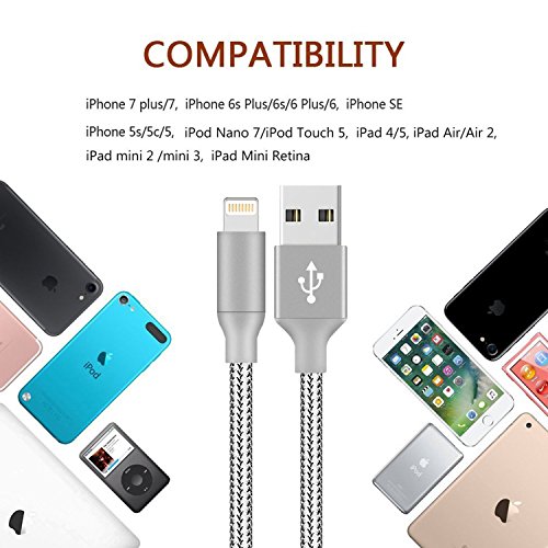 image for Ulimag Lightning Cable 5Pack 3FT 6FT 6FT 10FT 10FT Nylon Braided Certi