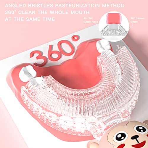 ELOTAME Kids U Shaped Electric Toothbrush with 4 Brush Head,Cartoon Monkey Auto Sonic Toothbrush for Children Age 8-15, 360° Full Mouth Cleaning Animal Toddler Automatic Toothbrushes with Travel Cup