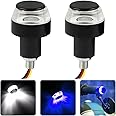 AICEL Motorcycle Handlebar End LED Lights, Handlebar Indicator Turn Signal Light, 12V Handle Bar Grip End Plug Side Marker Lamp, Daytime Running Lights for Motorcycles, E-Bikes (White/Blue)