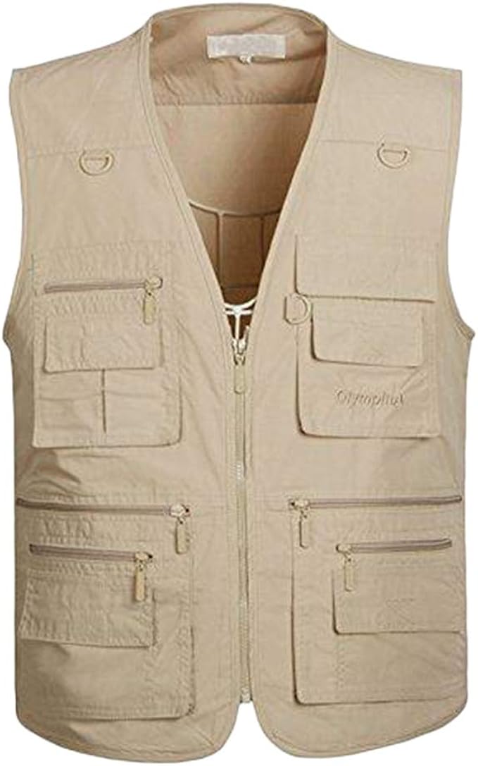 Yukirtiq Heren Fotografie Vissen Vest Jacht Vest Zomer Reizen Safari Gilets Multi-Pocket Mouwloze Jas Hond Handler Vest, Groen, XXL