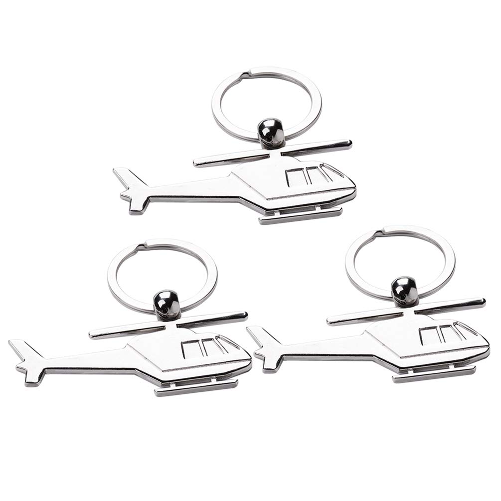 3Pcs Helicopter Keychain Pilot Key Holder Airplane Keycharm Rack Aircraft Toy Key Ring for Boys Friendship (Steel Color)