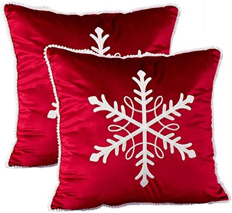 XAMSHOR Christmas Throw Pillow Cover Soft Velvet 18x18 Inch Pillowcase Cushion Case with Snow for Home Sofa Bedroom Pack of 2