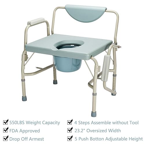 Mefeir 550 lbs Heavy Duty Drop Arm Medical Bedside Commode Chair