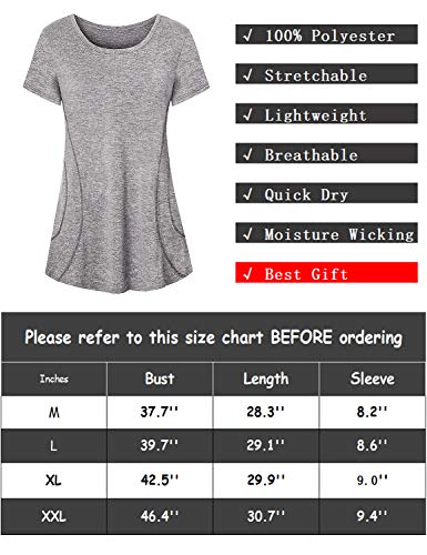 Luranee Sports Jersey, Womens Yoga Tops to Wear with Leggings Short Sleeve High Intensity Fitness Athletic Shirts Soft Energetic Youth Moisture Wicking Biking Running Hiking Wear Clothes Grey Large