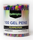 GelBrights 100 Gel Pens - Great For Adult Kids Coloring Book - Scrapbook (Office Product)