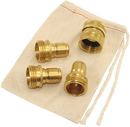 Garden Hose Quick Connect Brass Fittings - 1 Female and 3 Male Kit