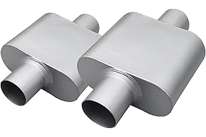 FORTISARC Universal 3" Inlet 3" Outlet Single Chamber Muffler - 13" Total Length (7x9x4 in Body), Aluminum Coated Exhaust with Internal Baffle to Produce Aggressive Deep Sound (2 Pack)