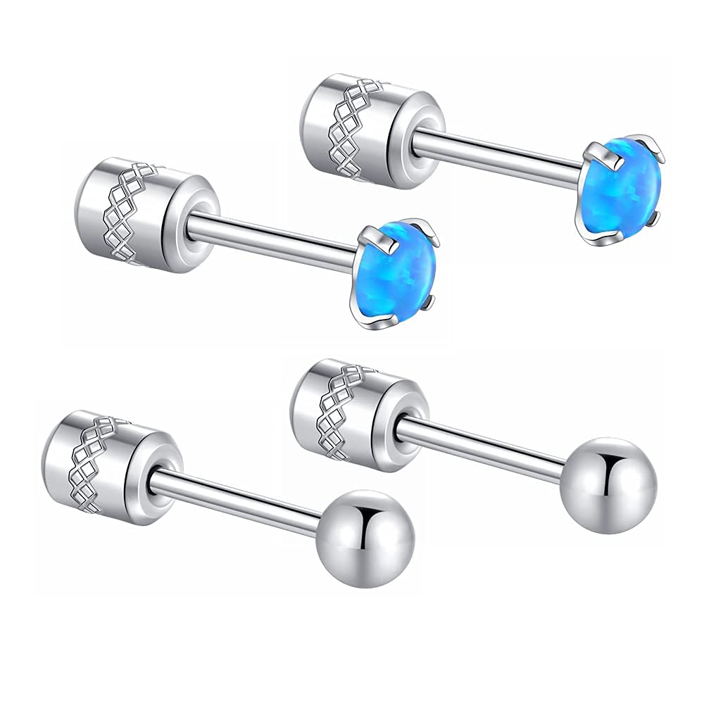 2 Pairs Stud Earrings Set,Hypoallergenic Cubic Zirconia 316L Stainless Steel CZ Screw back Double Sided Earrings for Men,Women,Boys & Girls
