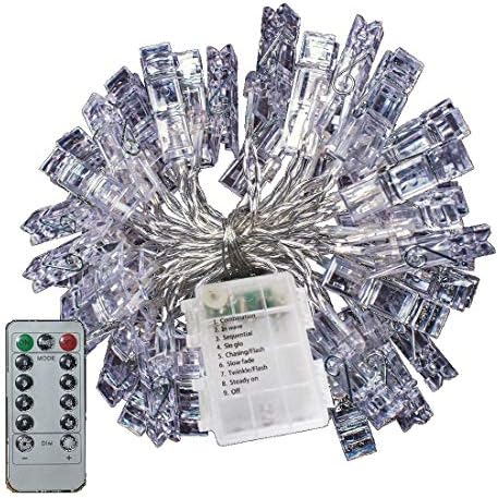 WSS - 5M 40 LED Photo Clips String Lights Battery Powered with Remote Picture Lights for Decoration Photo Notes Artwork Romantic Dinner Photo Booth Props (Without Remote)
