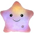 elfishgo Creative Twinkle Glowing Stars Shape Plush Throw Pillow, LED Night Light Pillow Cushions Stuffed Toys Gifts for Kids, Christmas (Pink)