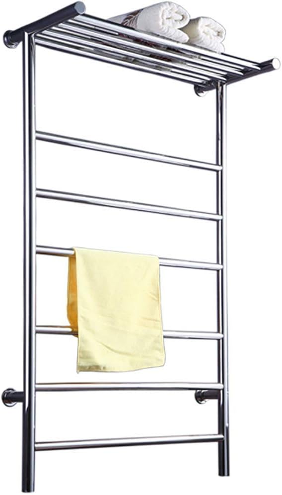 Hot Towel Warmer, Heated Towel Rack Wallmounted With Storage Shelf Round Bars Drying Rack