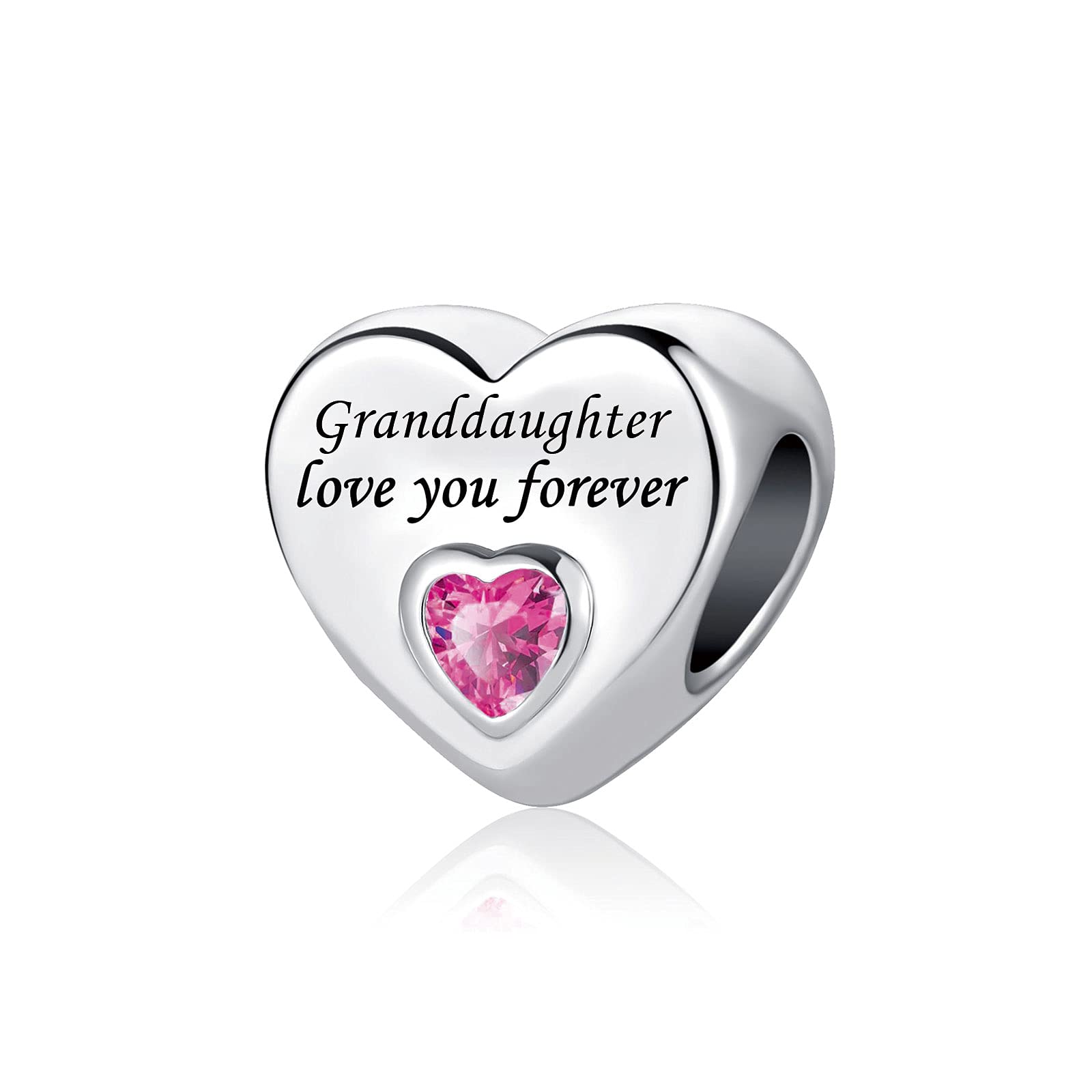 SBI Jewelry Pink Heart Granddaughter Charm for Bracelets Bead Pendant Aunt Best Friend Birthday