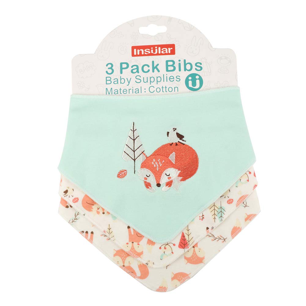 Zerodis Baby Bib, Soft Cotton Baby Drool Bibs Cute Triangle Scarf Comfortable Drooling and Teething Towel for Newborn(Fox)