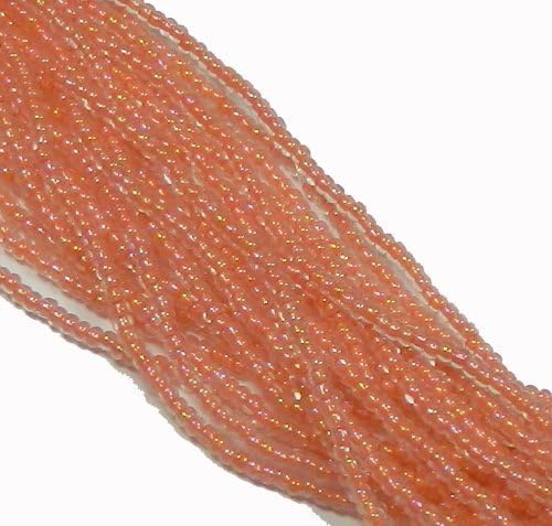 Peach Lined Ab Czech 8/0 Glass Seed Beads 1 Full 12 Strand Hank Preciosa Jablonex