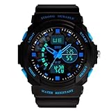 SMK Fashion Led Light Calendar Waterproof&shockproof Men Digital Electronic Outdoor Wrist Sport Watch-4 LED Colors (Blue) (With Black Stell Case)