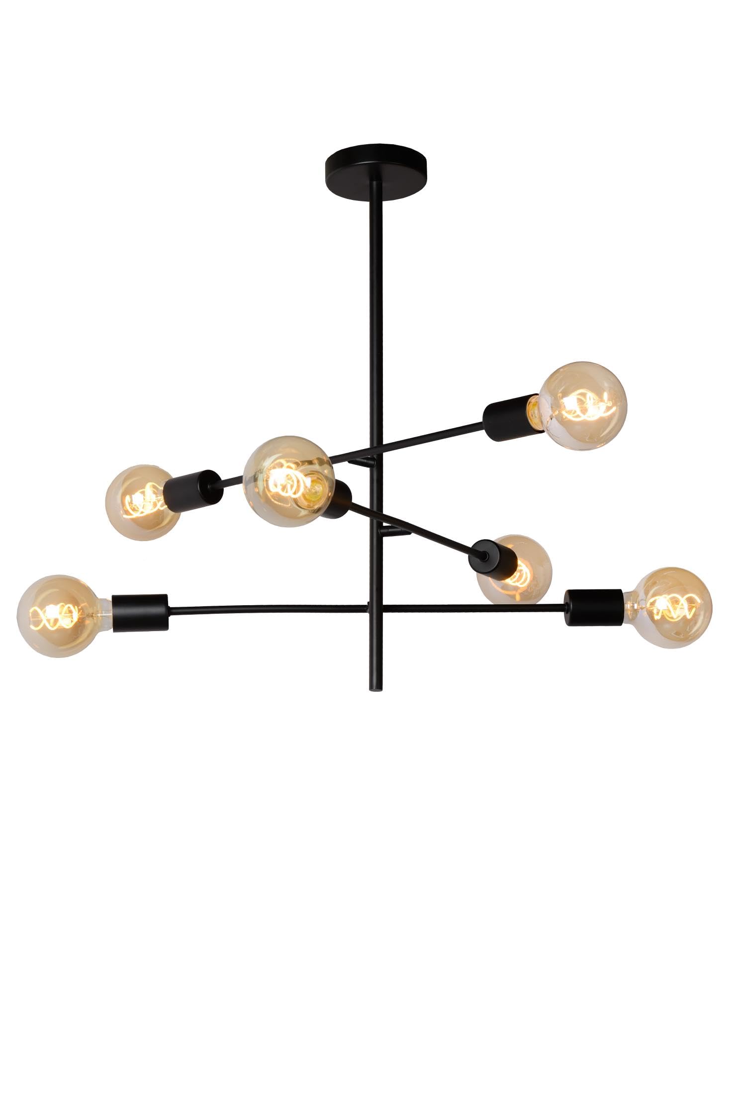 LUCIDE Lester - Flush Ceiling Light - 6xE27 - Black